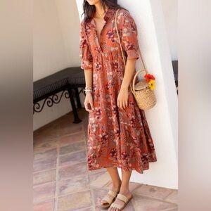 Natural Life Rebecca Midi Dress Orange Tropical Floral Size M